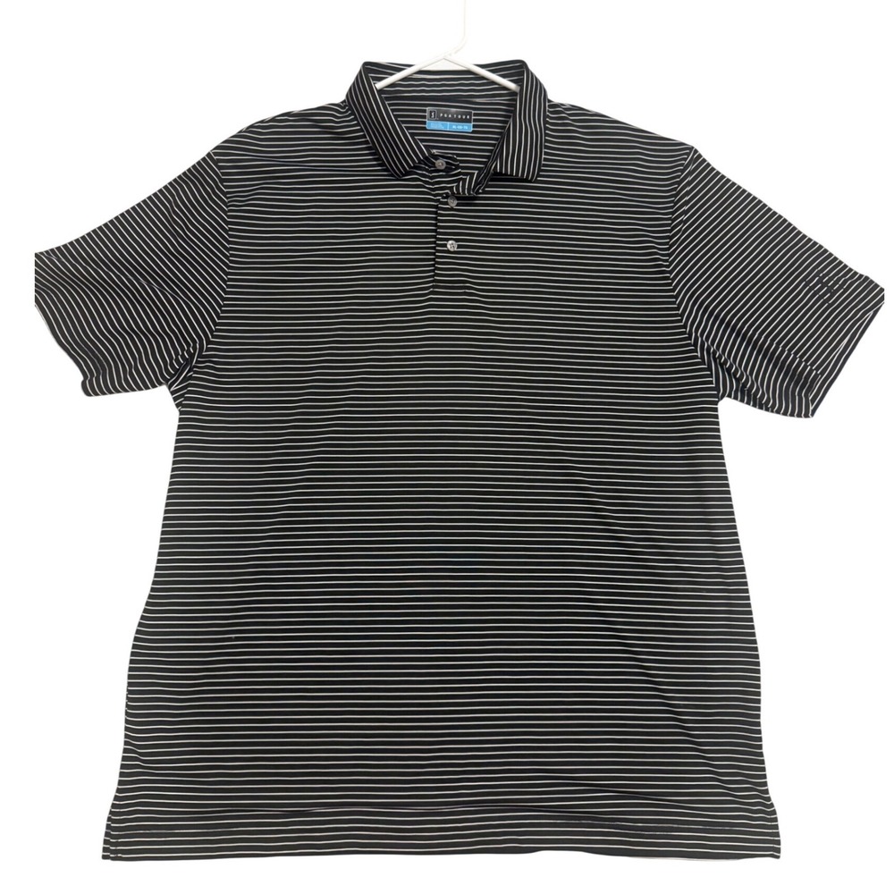 PGA Tour Polo Shirt Mens XL Black White Excellent Striped Short Sleeve Golf Top